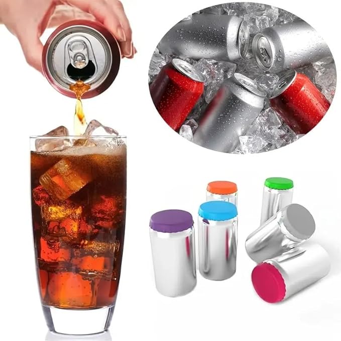 6 Pack Silicone Soda Can Cover, Emptycolor Reusable Soda Can Lids to Keep Carbonation, BPA Free Pop Can Caps Tops Savers Stopper for Drink, Beer, Beverage, Juice, Coke, Fits Standard Cans