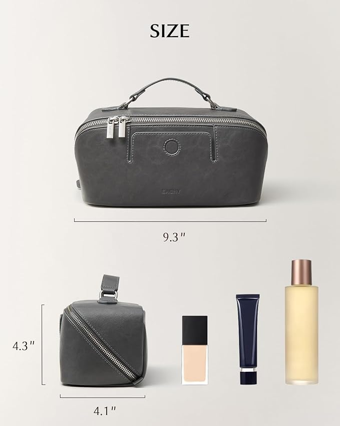 EACHY Travel Makeup Bag, Large Capacity Cosmetic Bag for Women, Waterproof PU Leather, Flat Open Portable Toiletry Bag for Skincare, Brushes & Travel Essentials