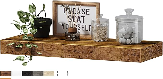 QEEIG Floating Shelf for Wall Bathroom Shelves Bedroom Kitchen Living Room Farmhouse Small Book Shelf 16 inch Set of 1, Brown (015-BN1)