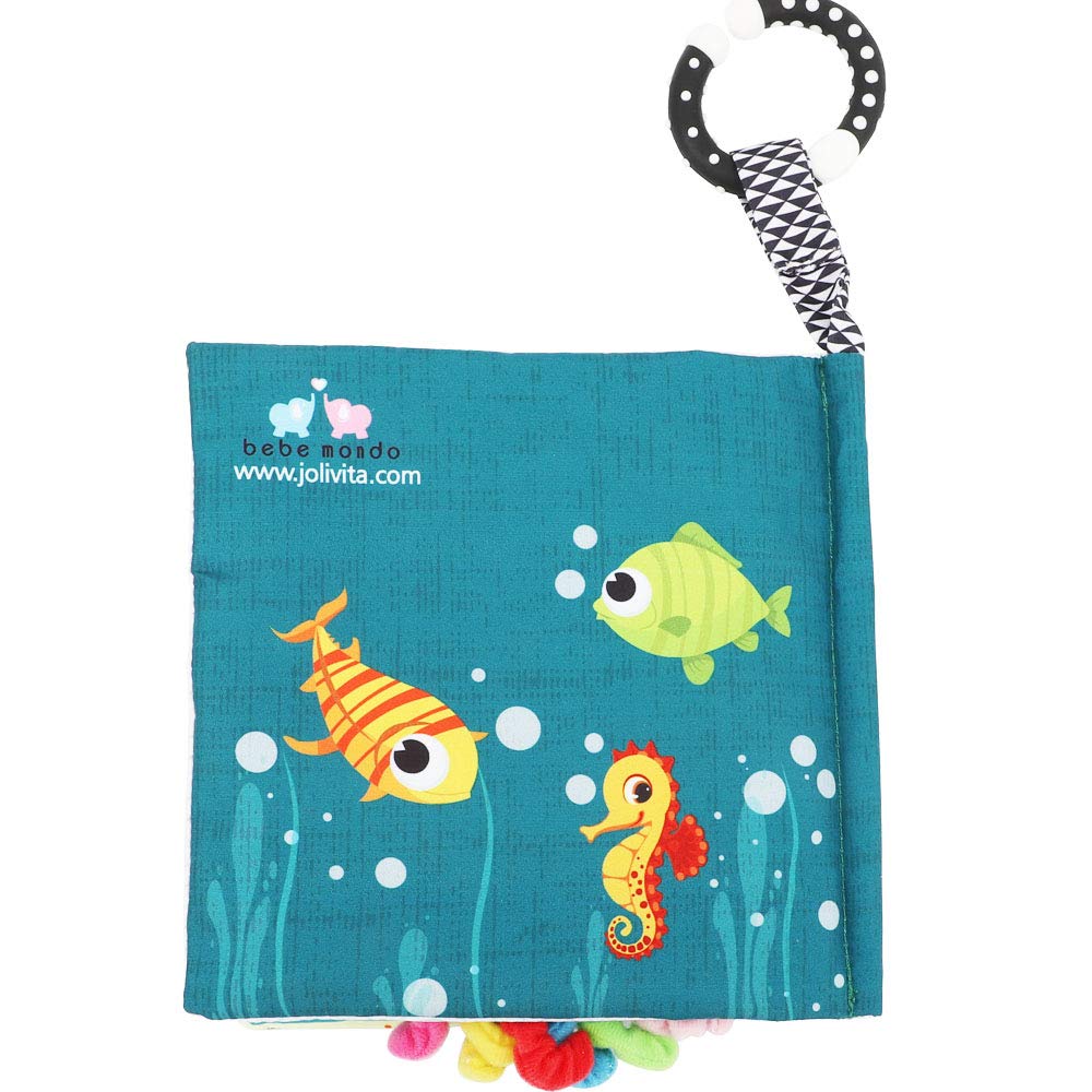 Fish Baby Books Toys, Touch Feel Cloth Crinkle Books for Babies,Baby Infant Toys 0-6, 6-12,12-18 Months,Newborn,Early Learning Education, Baby Gifts Shower for Boys Girls,Teething, Mirror,Shark Ocean