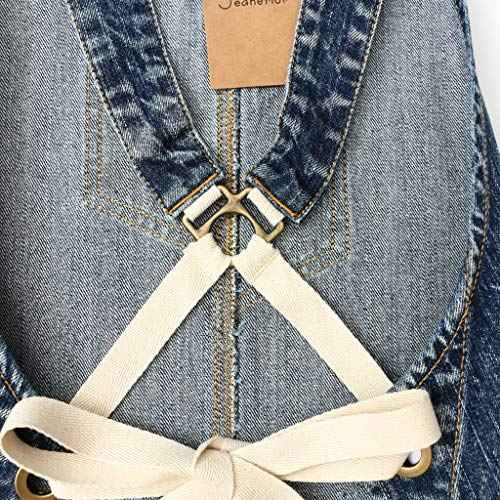 Jeanerlor - Denim Apron for Women With Pockets Cross-Back Straps & Adjustable S to L (Denim Blue)