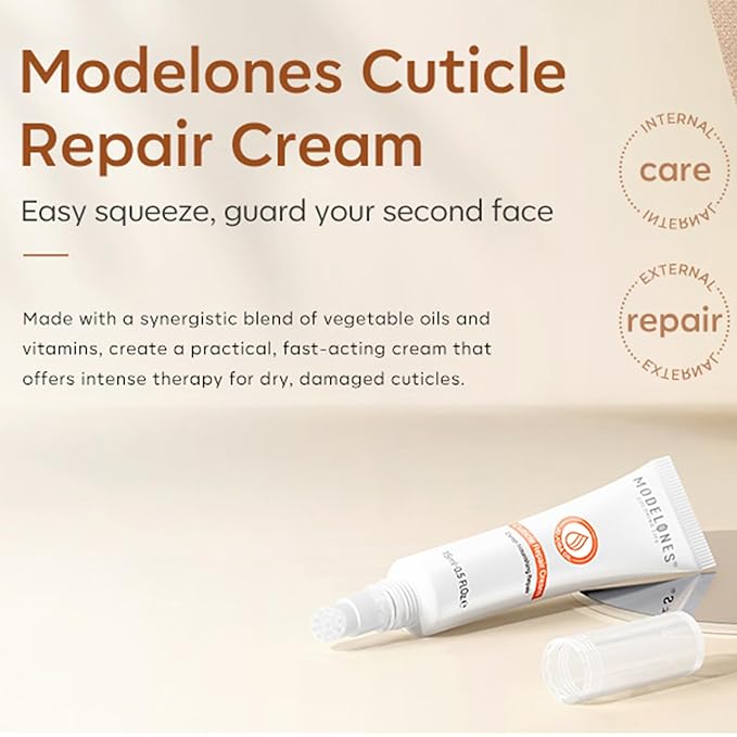 modelones Cuticle Cream, Ultra-Hydrating Nail Care for Damaged Nails Organic Jojoba Oil Vitamin E, Cuticle Softener Non-greasy Dry Cracked Cuticles 15ML
