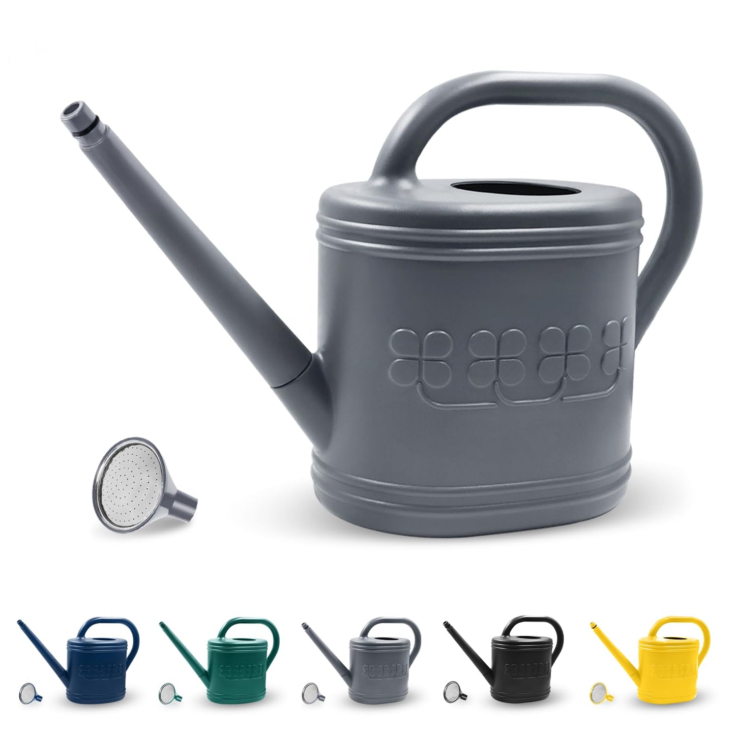 2 Gallon Watering Can, Outdoor Watering Can for Plants, Garden Water Can with Removable Long Spout and Stainless Steel Sprinkler Head, Large Water Can for Greenhouse (Grey, 2 Gallon)