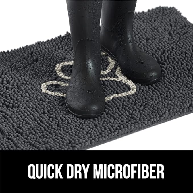 GORILLA GRIP SoakSTOPPER Dog Door Mat, 48x30 Machine Washable Rug Absorbent Doormat Captures Moisture Mud Dirt, Quick Dry Soft Chenille Entryway Rugs Indoor Entrance Mats for Dog Paws, Charcoal