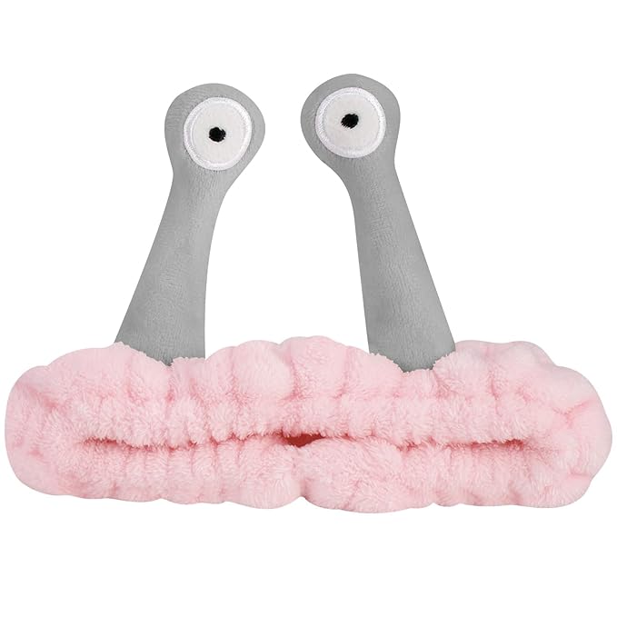 Jowmoy Cute pink grey Snail Headband,Wash Face for Women Makeup Shower Spa Headband (1 Pack)