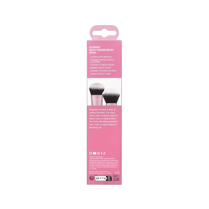 Real Techniques Ultimate Multi Tasker Brush, Dual-Ended Makeup Brush for Foundation, Blush Bronzer & Powder, Precision Sculpting & Blending, UltraPlush Bristles, Cruelty-Free, 1 Count
