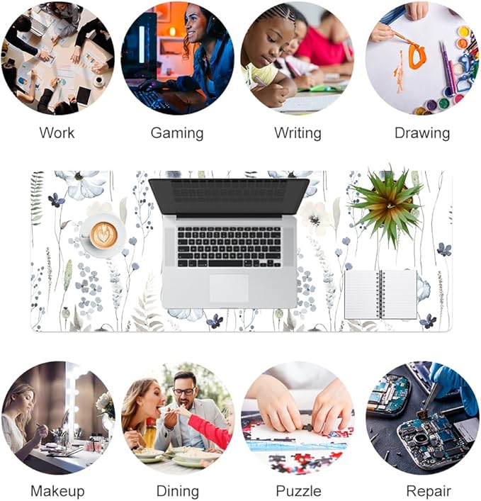 QIYI Large Mouse Pad for Desk, Floral Desk Mat for Desktop, Women Girls Office D??cor Desk Accessories, PU Leather Waterproof Gaming Mousepad, Watercolor Flowers Desk Pad Computer Mat, 31.5" x 11.8"