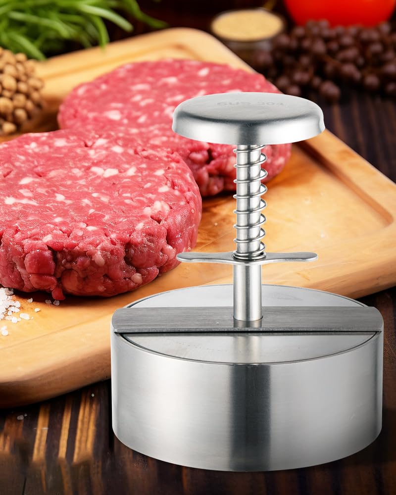 Brigii 304 Stainless Steel Burger Press - 4.5" Hamburger Patty Maker, Heavy Duty Stainless Steel Burger Press for Ground Beef, Burgers (Dishwasher Safe)