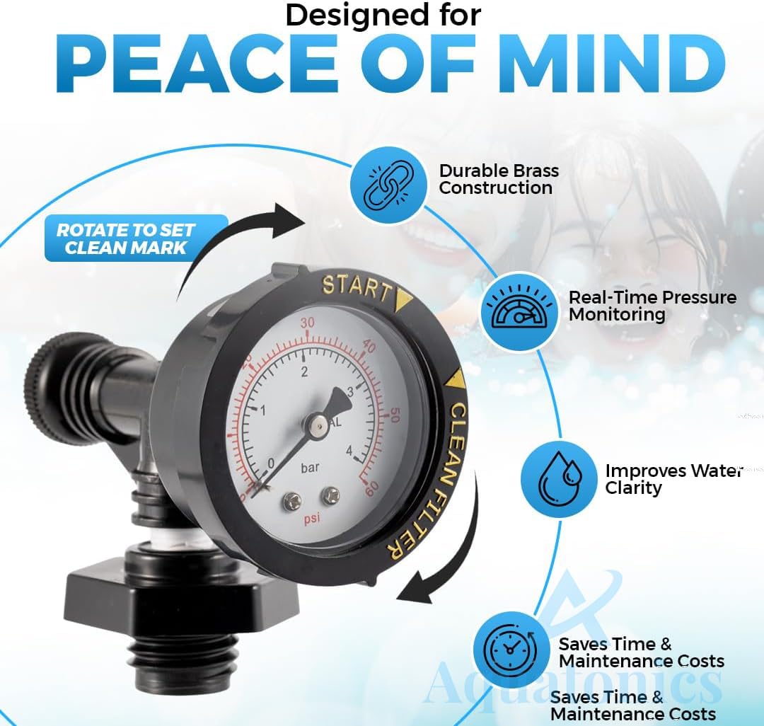 Replacement 24850-0105 Air Relief Valve & Pressure Gauge Assembly for Sta-Rite System 3 Pool & Spa Cartridge Filters - Durable Brass Valve & Dial Gauge for SM, SD, SS Series Models - 1 Year Warranty