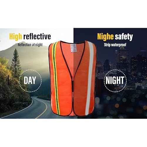 SIFE 10 Pack High Visibility Reflective Safety Vest,Made from Breathable and Neon Orange Mesh Fabric with Stretchable design,light weight for Man and Woman(Orange, 10 pack)
