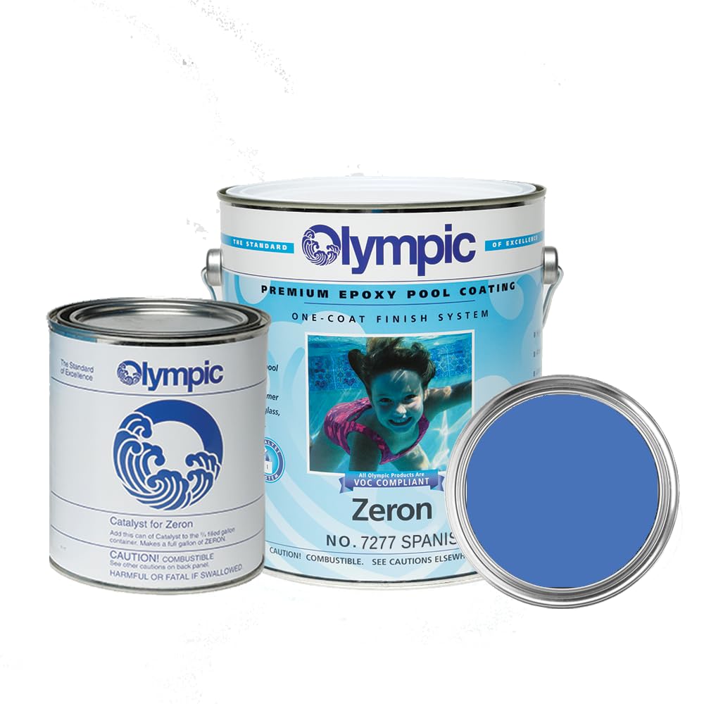 Olympic Pool Paint - Zeron - Spanish Blue - 1 Gallon - two-part epoxy swimming pool paint - one-coat for plaster, fiberglass, steel and aluminum pools.