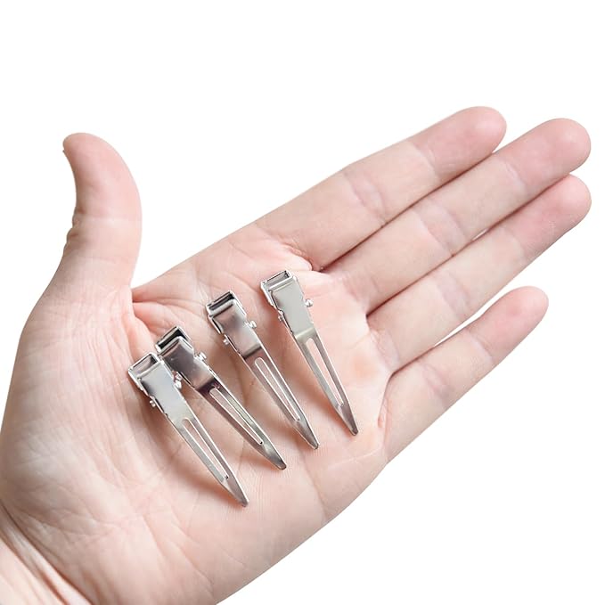 50 Pcs 1.77 Inches Single Prong Curl Clips Duck Billed Clips Silver Hair Clips Metal Alligator Hair Pins for Hair Extensions