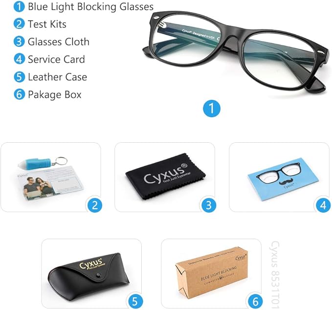 Cyxus Semi Rim Blue Light Glasses for Men Women TR90 Metal Frame UV Blocking Computer Glasses Clear Lens Square Eyewear