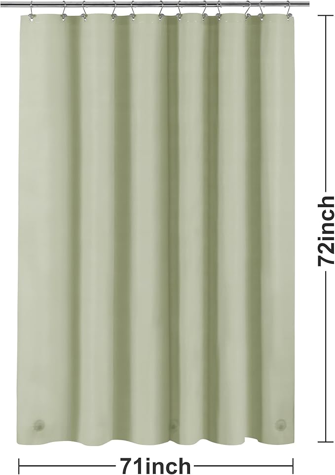 Sage Green Plastic Shower Curtain Liner - Premium PEVA Shower Liner BPA & PVC Free, No Chemical Smell, Lightweight Green Bath Curtain with 3 Magnets for Bathroom, 12 Metal Grommets - Sage