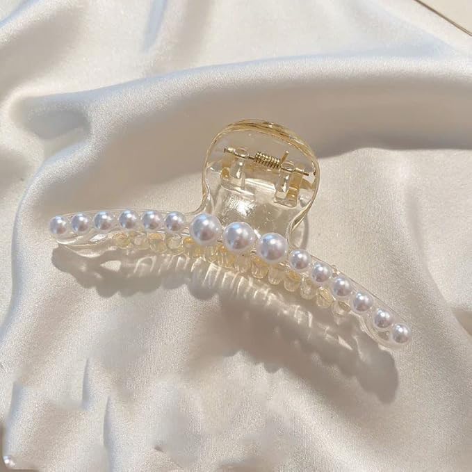 Mehayi 4 PCS Large Pearl Hair Claw Clips for Women Girls, Hair Barrette Clamps for Thick Thin Hair, Fashion Hair Accessories Headwear Styling Tools for Party Wedding
