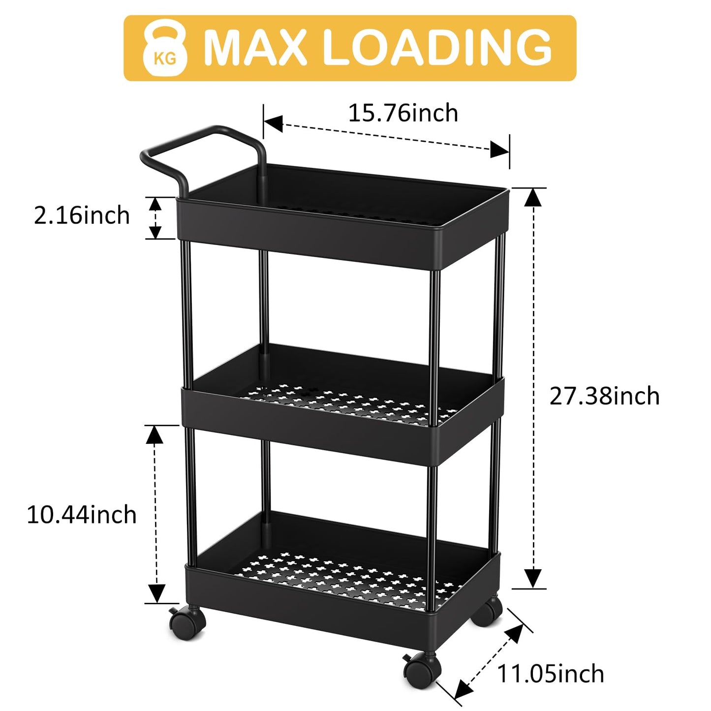 Volnamal Diaper Caddy - Plastic Diaper Organizer for Nursery Essentials, Baby Organizers and Storage, Movable Cart for Changing Table & Crib, Baby Registry Search, Black
