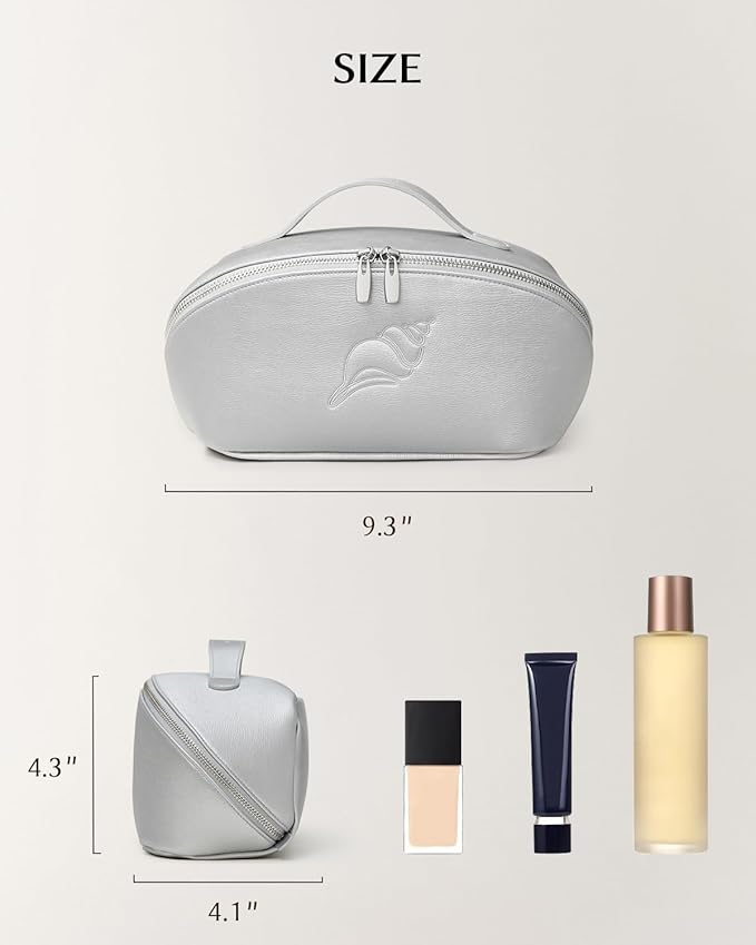 EACHY Travel Makeup Bag, Large Capacity Cosmetic Bag for Women, Waterproof PU Leather, Flat Open Portable Toiletry Bag for Skincare, Brushes & Travel Essentials