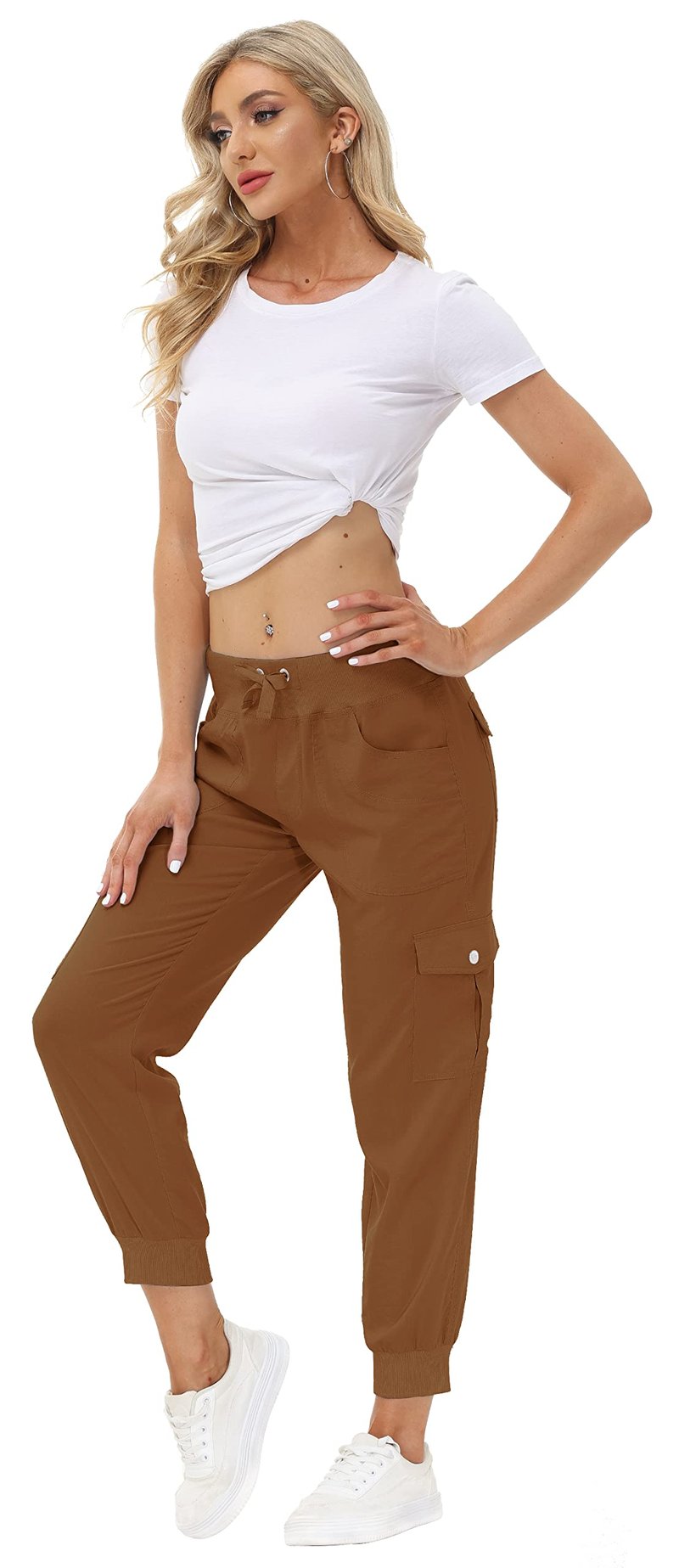 MoFiz Womens Lightweight Quick Dry Cargo Pants Outdoor Summer Travel Casual Sports Hiking Jogger Sweatpants Button Pockets Earthy Yellow XS