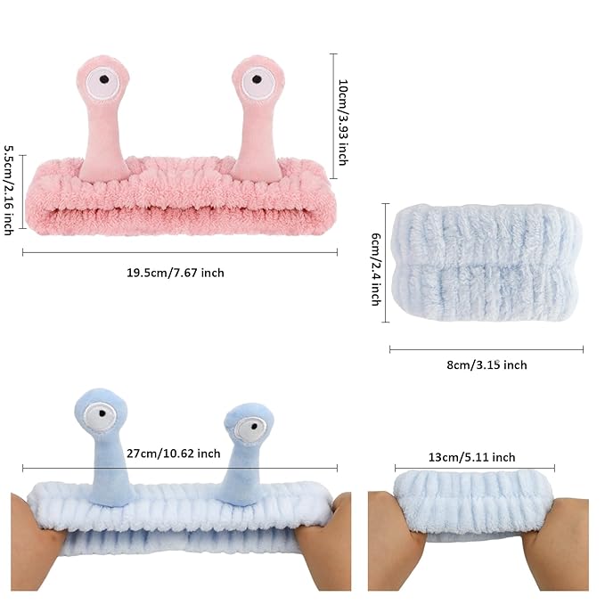 Canitor Snail Spa Headband Wrist Bands - Cute Animal Hair Accessories for Face Wash, Makeup Removal, and Skincare - Fun Gifts for Women and Girls