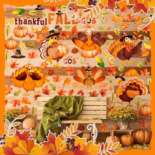 100 Pcs 6 Sheets Thanksgiving Turkey Wall Sticker Decorations Maple Leaves Fall Wall Stickers for Fall Thanksgiving Birthday Party Autumn Leaves Window Decal Home Window Decorations