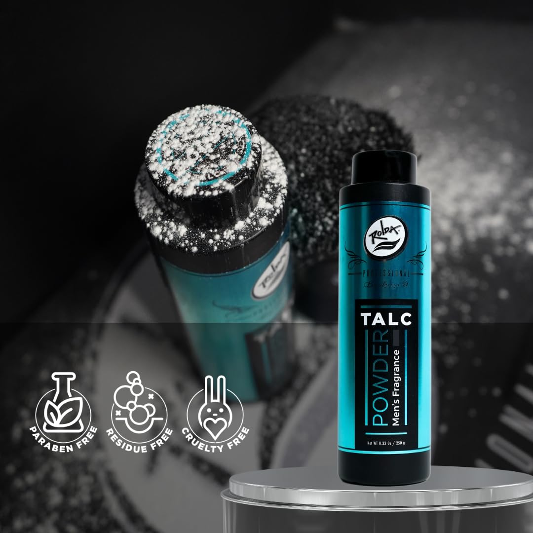 Rolda Men's Barber Talc Powder - White Talcum Powder After-shave Solution Is Highly Absorbent And Provides A Fresh, Clean Feeling After Every Shave, Helping To Calm Itchy Skin And Prevent Irritation