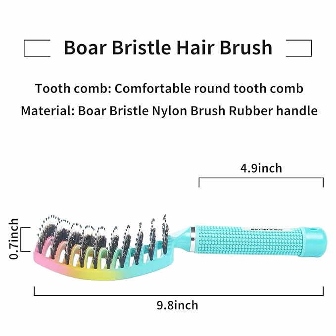 Detangling Brush Boar Bristles Hair Brush for Adult & Kids Wet or Dry Hair,Curved and Vented Detangler Brush - Adds Shine and Makes Hair Smooth(Green)