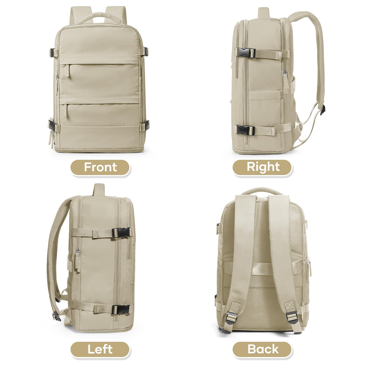 coowoz Large Travel Backpack For Women Men,Carry On Backpack Flight Approved,Hiking Backpack Waterproof Outdoor Rucksack Casual Daypack Fit 15.6 Inch Laptop Shoes Compartment (Khaki-L)