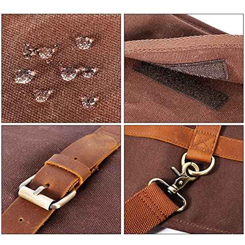 Bartender tool bag waxed canvas water resistant adjustable shoulder straps genuine leather handles 16 pockets holds 33oz bottle mobile travel design - Bag ONLY