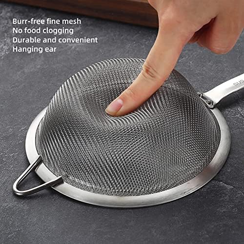 3.35inch 304 Stainless Steel Fine Mesh Strainers for Kitchen, Colander-Skimmer with Handle, Metal Sieve Sifters for Food, Rice, Oil, Noodles, Fruits, Vegetable, Tea Strainer