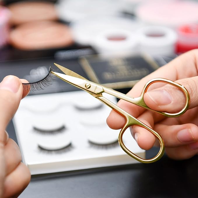 LIVINGO Professional Nail Cutter Scissors, Multi-purpose Sharp Curved Blade Stainless Steel Manicure Cuticle Pedicure Fingernail & Toenail Grooming Tool with Case, Eyebrows/Eyelash Use, 3.5" Gold