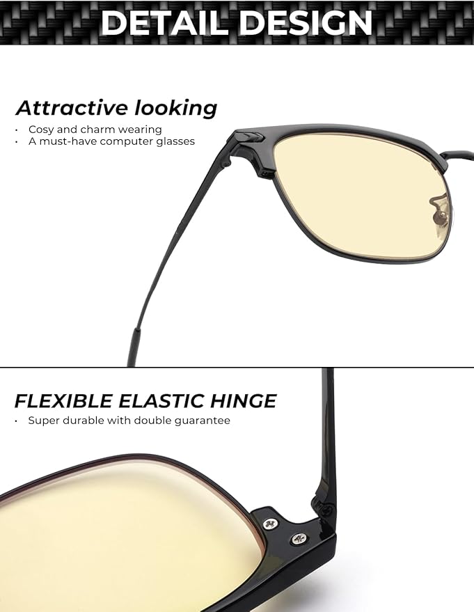 ZanyLen Blue Blocker Glasses for Men Metal Browline Computer Gaming Glasses Filter Blue Ray