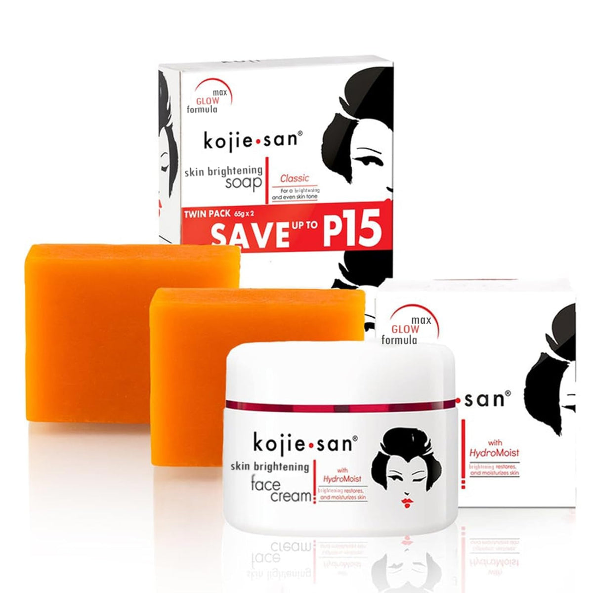 Kojie San Skin and Body Soap 2 Piece Set â Original Kojic Acid, Dark Spot Remover Soap Bar with Coconut & Tea Tree Oil â 65g x 2 Bars & 30g Face Cream
