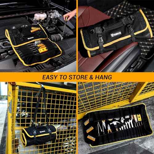 DEKOPRO Tool Roll Bag with Tool Set: Small Tool Roll Organizer Pouch Pocket Bag with Tool Kit Gifts for Men Heavy Duty Tool Storage Bags Pouches Mechanic, Electrician Tools