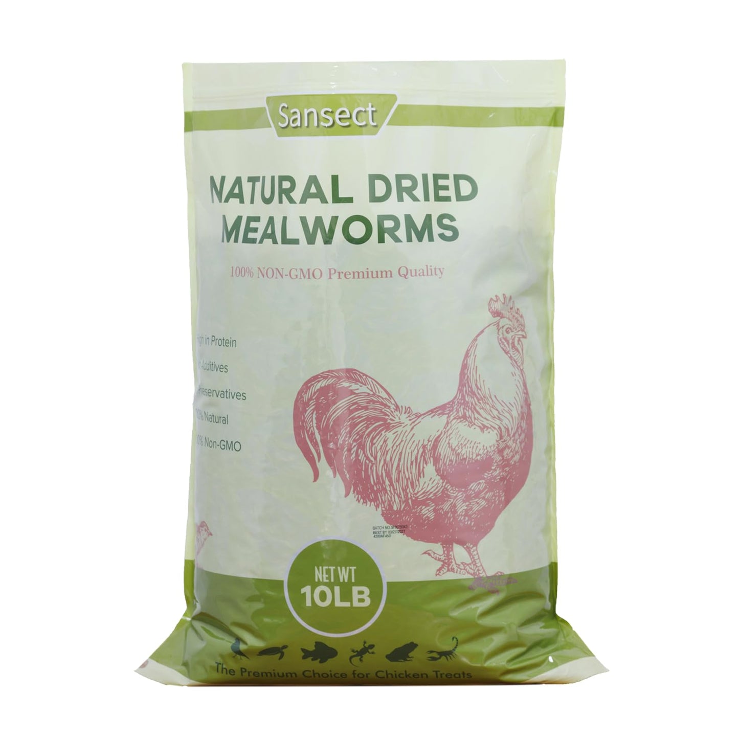 SANSECT 10 LB Dried Mealworms, 100% Natural, Non-GMO Mealworms for Chickens-High Protein Treats for Chickens, Ducks, Wild Birds