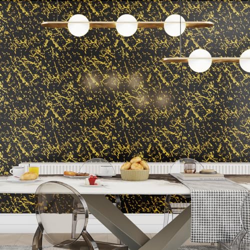 LACHEERY Luxury Black and Gold Wallpaper Peel and Stick Modern Marble Wallpaper for Walls Countertops Waterproof Contact Paper Black Marble Countertop Peel and Stick Removable Wall Paper 15.8"x80"