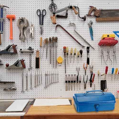 HARFINGTON Tool Box 14.2" Portable Steel Tool Box Hip Roof Style with Metal Latch Closure Tool Chest for Household Workshop Car, Red