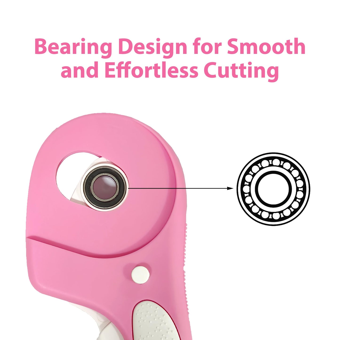 Headley Tools Rotary Cutter 60mm Upgraded with Bearing Design for Smoother and deeper cutting, Ergonomic Handle Rolling Cutter with Safety Lock for Fabric, Fabric, Leather, Crafting, Sewing, Pink