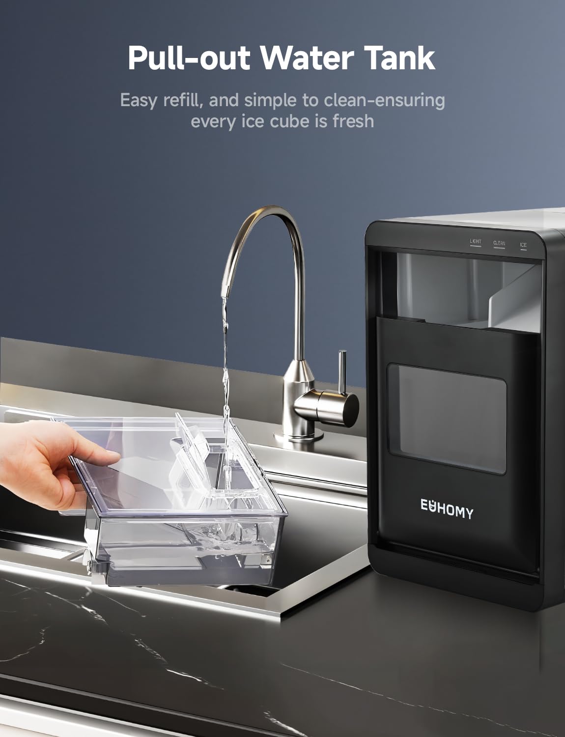 EUHOMY Nugget Ice Maker Countertop, 44Lbs/24H Sonic Ice Maker Machine, Self-Cleaning Pellet Ice Makers with Ice Scoop&Basket, Countertop Pebble Ice Maker for Home/Kitchen/Office