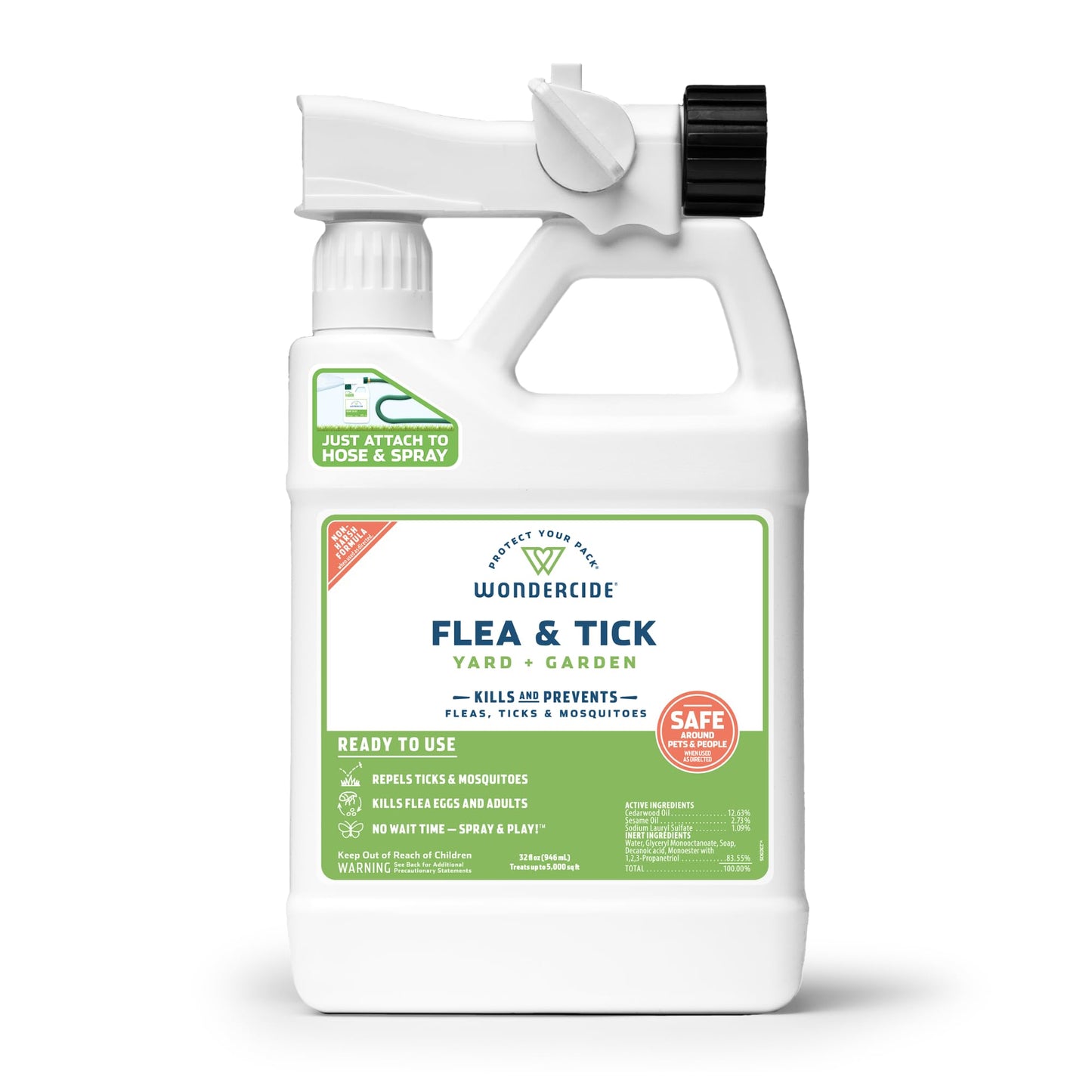 Wondercide - Ready to Use Flea, Tick, and Mosquito Yard Spray with Natural Essential Oils â Mosquito and Insect Killer, Treatment, and Repellent - Plant-Based - Safe Around Pets, Plants, Kids - 32 oz
