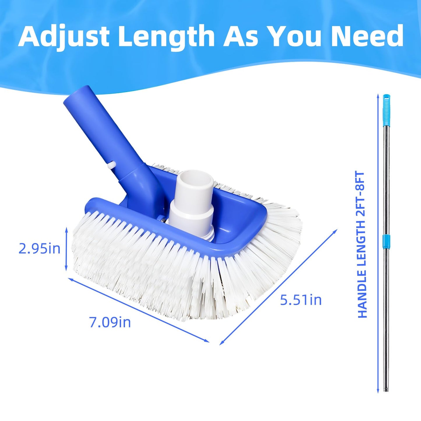 Pool Brush Head with Pool Vacuum Head for Inground & Above Ground Pools, Round Heavy Duty Scrubber Pool Broom Cleaning Nylon Brush with 1/4" or 1/2" Swivel Hose Connection, No Pole