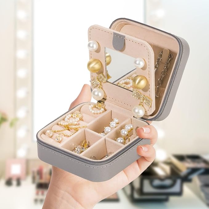 KElofoN 5 packTravel jewelry case Travel jewelry box Travel Jewelry Organizer Small Jewelry Organizer Box for Girls Women with Mirror (Grey-5)