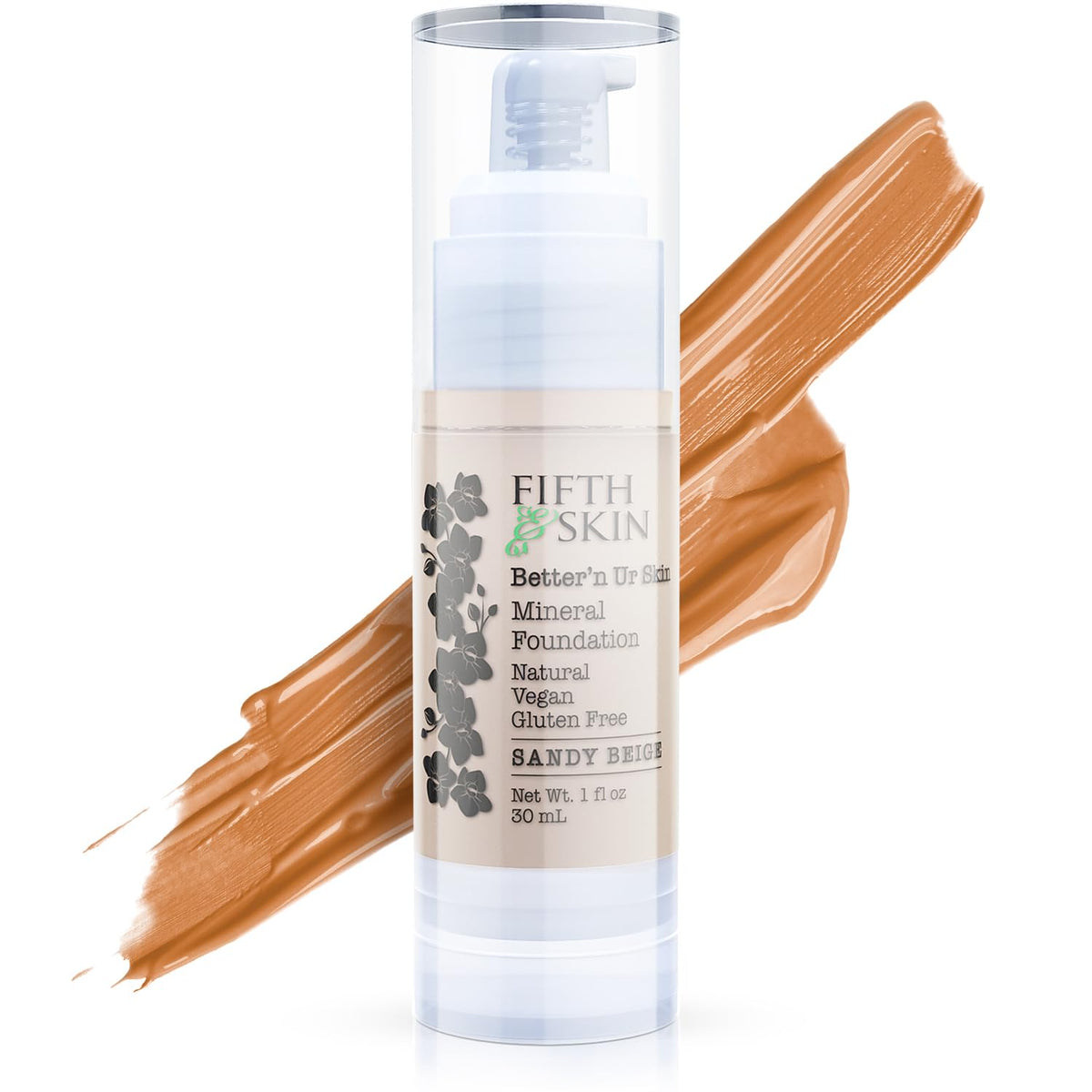 Fifth & Skin: Betterân Ur Skin Liquid Foundation (SANDY BEIGE) - Natural, Organic, Vegan, Cruelty-Free - Gluten-Free Beauty with Buildable Coverage and Palm-Free Luxury - 1 oz