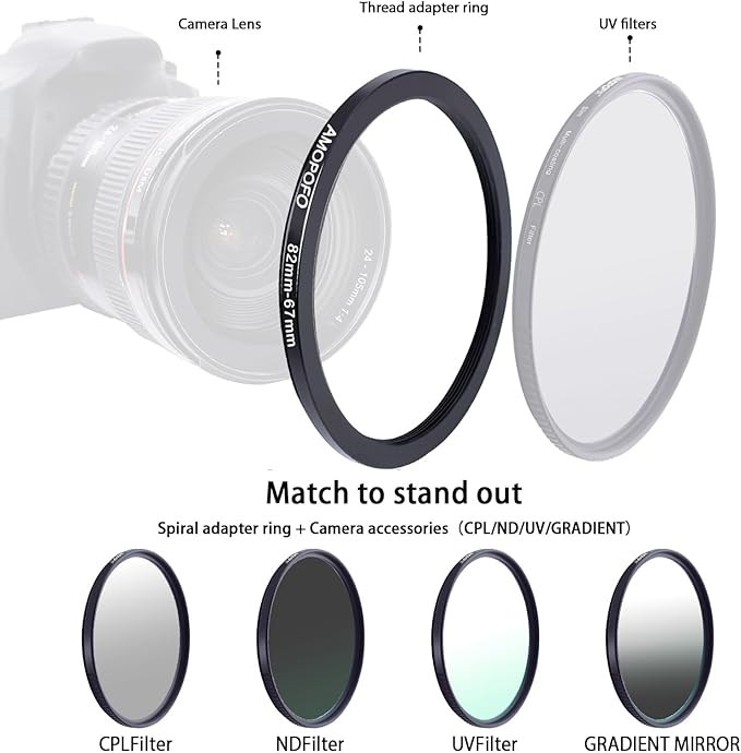 82mm to 67mm /82mm-67mm Step-Down Ring Filter Adapter for All Brands UV,ND,CPL,Metal Step-Down Ring Adapter