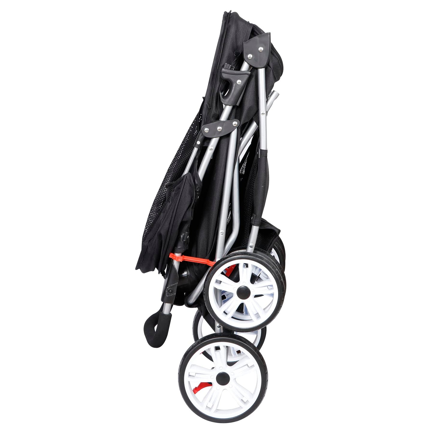BBBuy 4 Wheels Foldable Pet Dog Cat Jogger Stroller Travel Carrier Strolling Cart w/Waterproof Cover Storage Basket Cup Holder & Removable Liner for Medium Small Cat Dog, Black