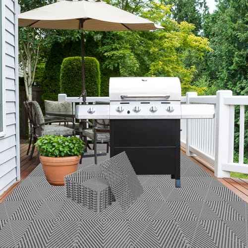 12Pack Modular Interlocking Grille Tile 12"x12"x0.66" Heavy Duty Mat for Garage Flooring Car Washing Facility Drain Balcony Yard Deck Floor (Gray)