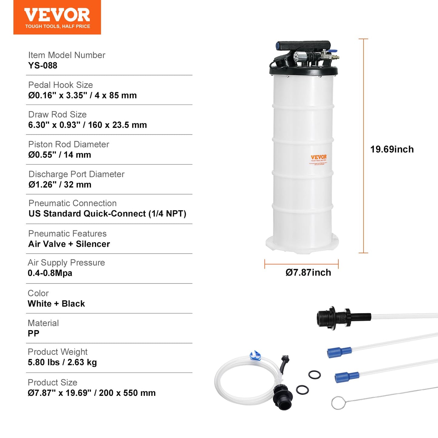 VEVOR 6.5L Pneumatic/Manual Oil Extractor Pump, Fluid Extractor Pump for Automotive Fluids Vacuum Evacuation, Oil Change & Fluid Change Tool with Dipstick and Suction Hose