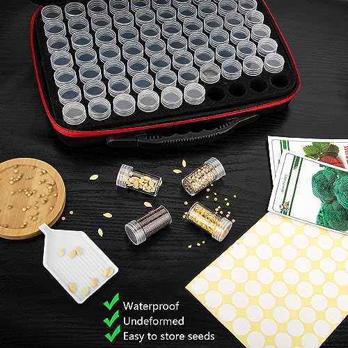 140 Slots Seed Organizer Storage Box with 20PCS Seed Envelopes, Premium Seed Containers for Various Sizes Vegetable and Flower Garden Seeds, Gardening Seed Keeper Set with Useful Accessories (Red)