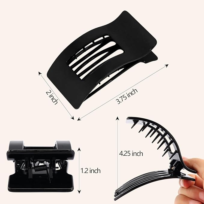 Velscrun Flat Hair Clips for Women Girls, Bright Black Lay Flat Claw Clips, Strong Hold Large Side Hair Clip All Hair Types, French Duck Billed Non Slip Grip Daily Styling Hair Jaw Claw Clip