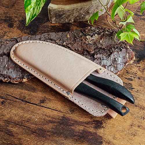 Wazakura Bonsai Scissors Tool Holster Made in Japan W 3inch (75mm) Beige, Japanese Garden Small Tool Pouch with Belt Clip, Scissor Holder with Belt Loop, Bonsai Shears Case for Gardening Tool Belt