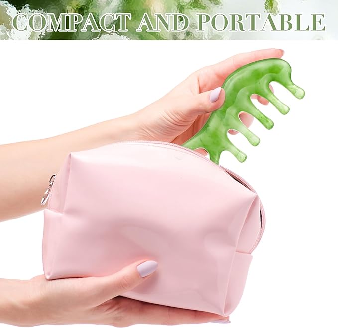 Geiserailie 2 Pcs Jade Combs Esthetician Supplies Massage Stone Hair Gua Sha Scraping Scalp Comb Facial Massage Tool Handheld Head Tools Head Caring Therapy Valentines for Women(Fashion Style)